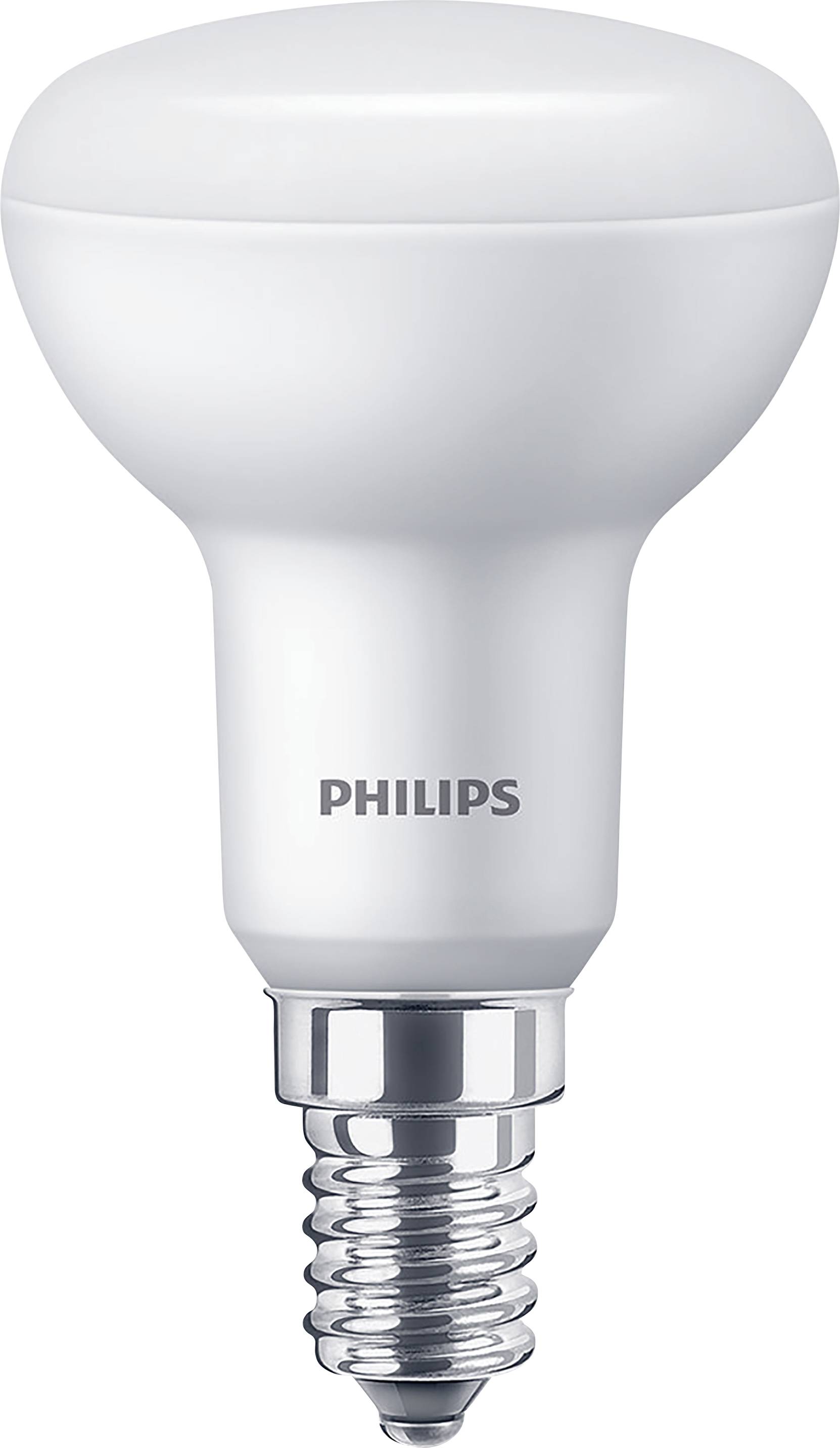 LED-Glühbirne von Philips in Weiß mit E14-Sockel, geeignet für energiesparendes Licht in Wohn- und Arbeitsbereichen.