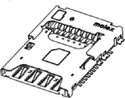 SD-Kartensteckplatz-Diagramm mit Kontaktstiften und Halteklammern. Geeignet für elektronische Geräte, die SD-Karten verwenden.