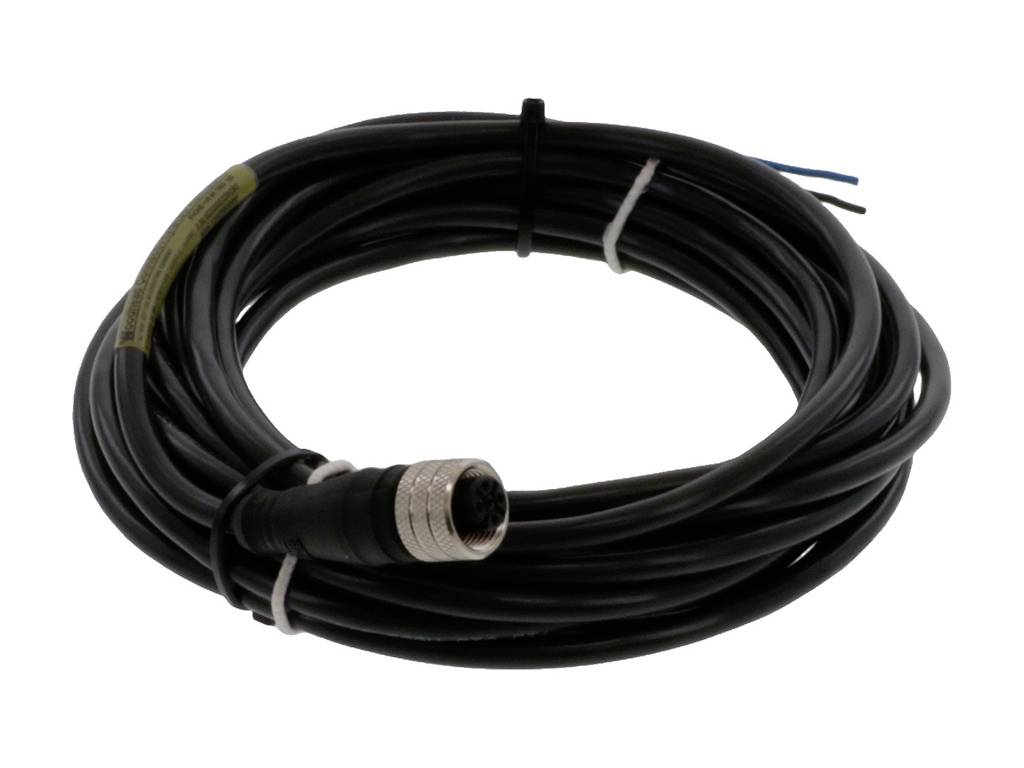Schwarzes Kabel mit rundem Stecker, aufgewickelt in einem Kreis. Verwendet zur Verbindung elektronischer Geräte.