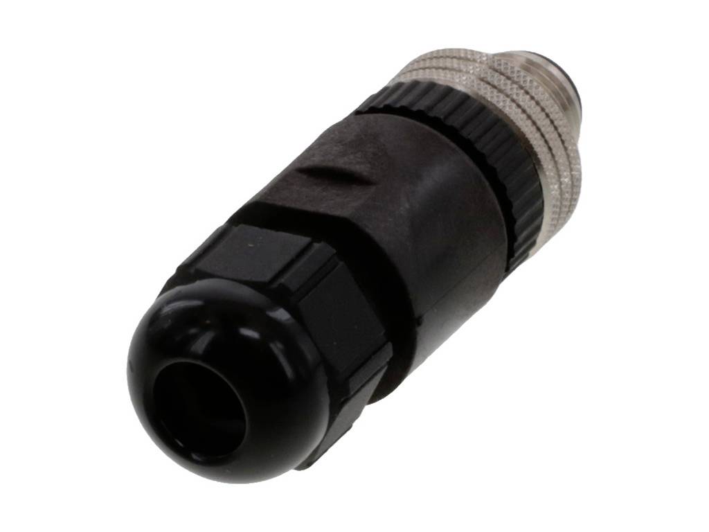 Stecker mit schwarzem Kunststoffgehäuse und silbernem Metallanschluss. Verwendet für elektrische Verbindungen.