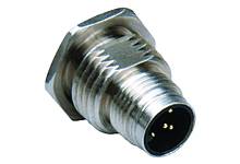 Metallischer Steckverbinder mit Gewinde und mehreren Pins. Verwendet in elektrischen oder elektronischen Anwendungen zur Verbindung.