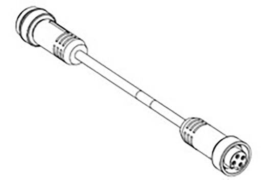 Technische Zeichnung eines zylindrischen Steckverbinders mit einem Stift- und Buchsenteil, verbunden durch ein zentrales Kabel.