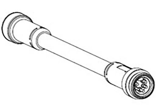 Strichzeichnung eines runden Steckers mit mehreren Pins, Anschlussstücken an beiden Enden, ähnlich einem Elektroverbinder.
