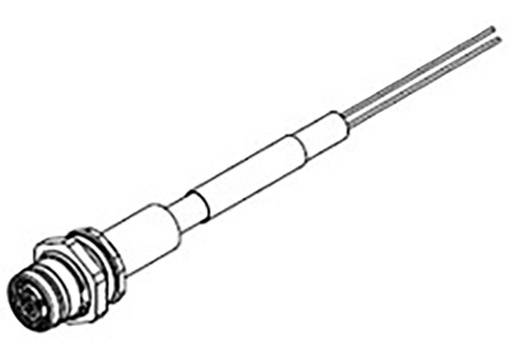 Technische Zeichnung eines zylindrischen Steckverbinders mit Kabel. Zeigt Details der Gewindebefestigung und Kabelisolierung.