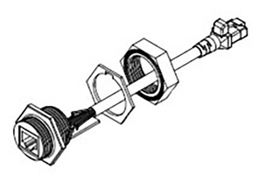 Technische Zeichnung eines mechanischen Verbindungselements mit Muttern und Gewinde, wahrscheinlich ein Sensorgehäuse oder Stecker.