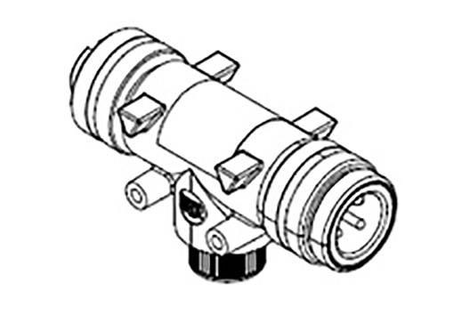 Technische Zeichnung eines Rohrverbindungsstücks mit zylindrischer Form und mehreren Anschlüssen.