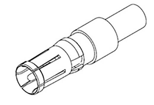 Strichzeichnung eines zylindrischen Steckverbinders mit mehreren Segmenten und Ausschnitten, vermutlich ein technisches Bauteil.