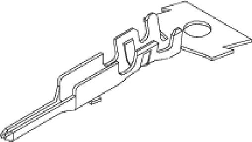 Illustration zeigt einen metallischen Steckverbinder mit mehreren gebogenen Kontakten und einer Befestigungsplatte, verwendet in der Elektronik.