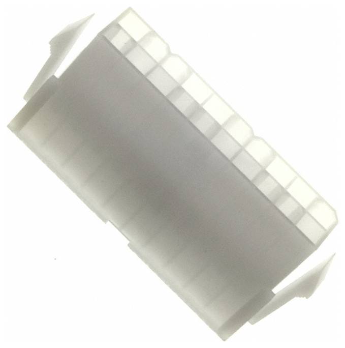 Ein klares Kunststoffobjekt mit vertikalen Unterteilungen und geneigten Seiten, das an einen Verbinder oder ein Strukturbauteil erinnert, aus einer geneigten Perspektive betrachtet.