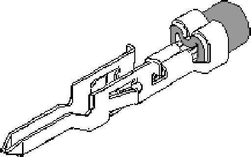 Schwarz-weiß Illustration eines Elektrokontakts mit zylindrischer Steckhülse und rechteckigem Stecker.
