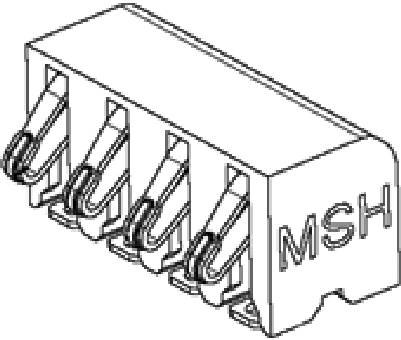 Eine elektronische Anschlussklemme mit vier Verbindungen, beschriftet mit 'MSH', verwendet zur Installation in elektrischen Schaltkreisen.