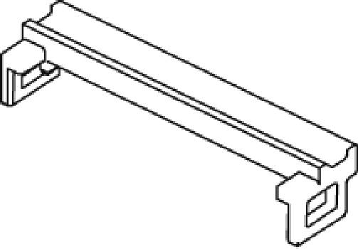 Ein isometrisches Diagramm eines länglichen Bauteils mit rechteckigen und Haken-ähnlichen Enden, vermutlich ein Teil eines größeren Mechanismus.