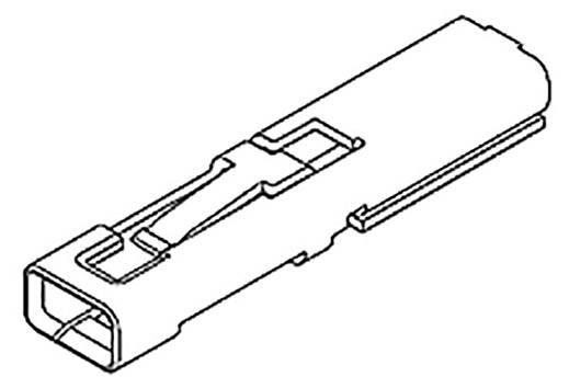 Eine technische Zeichnung eines rechteckigen Steckverbinders mit detaillierten Schnappverschlussmechanismen und Schlitz für Kabelverbindung.
