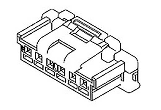 Ein technischer Steckverbinder in Schwarz-Weiß-Zeichnung, zeigt Details des Designs mit mehreren Steckplätzen und einem Gehäuse.