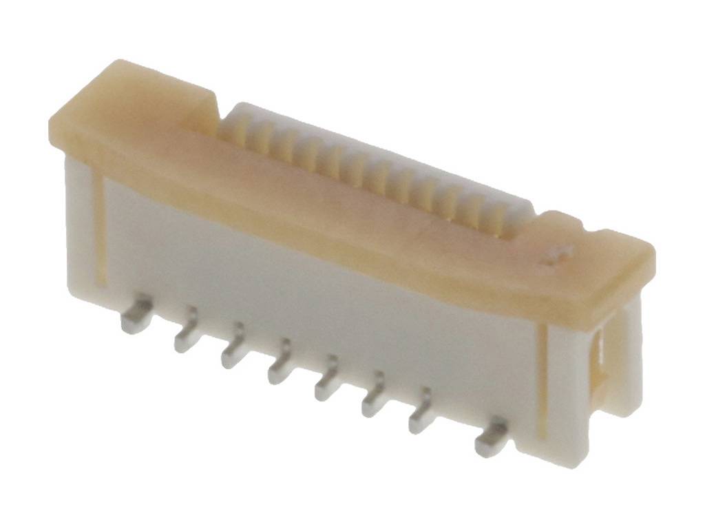 8-poliger FPC-Steckverbinder in Beige und Weiß.