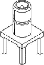Eine einfache 3D-Darstellung eines mechanischen Teils mit zylindrischem oberen Teil und quadratischer Basis mit vier abstehenden Stiften.