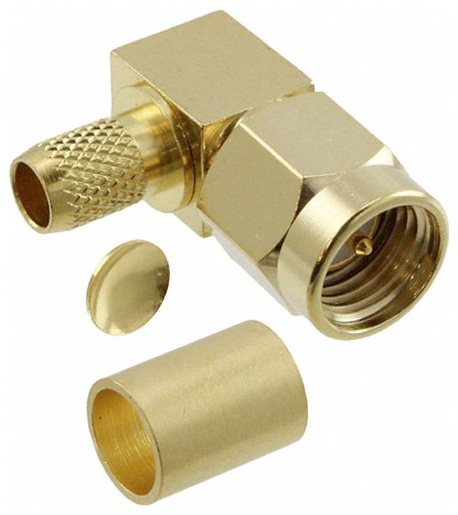 Eine rechteckige elektrische Komponente mit Metallgehäuse und Kunststoffverlängerung, möglicherweise ein Schalter oder Stecker, auf weißem Hintergrund.
