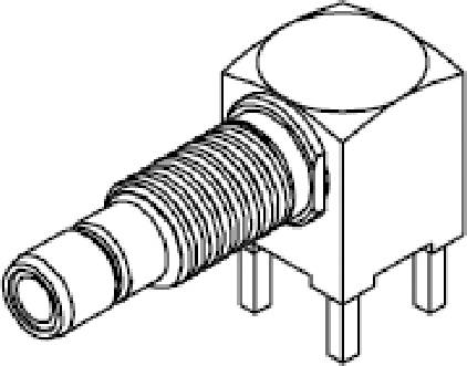 Steckverbinder-Bauteil mit zylindrischem Gewinde und rechteckiger Basis, geeignet für Platinenmontage.