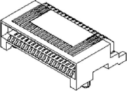 Schwarz-weiße schematische Zeichnung eines elektronischen Bauteils, wahrscheinlich eines Steckverbinders oder eines Adapters.