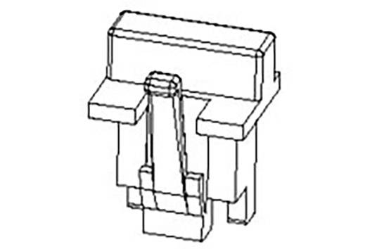 Strichzeichnung eines mechanischen Bauteils mit rechteckigen und trapezförmigen Elementen, vermutlich ein Teil eines größeren Systems.