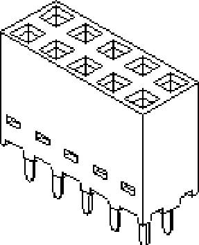 Isometrische Zeichnung eines elektronischen Bauteils mit acht Anschlusspins an der Unterseite und einem rechteckigen Gehäuse.