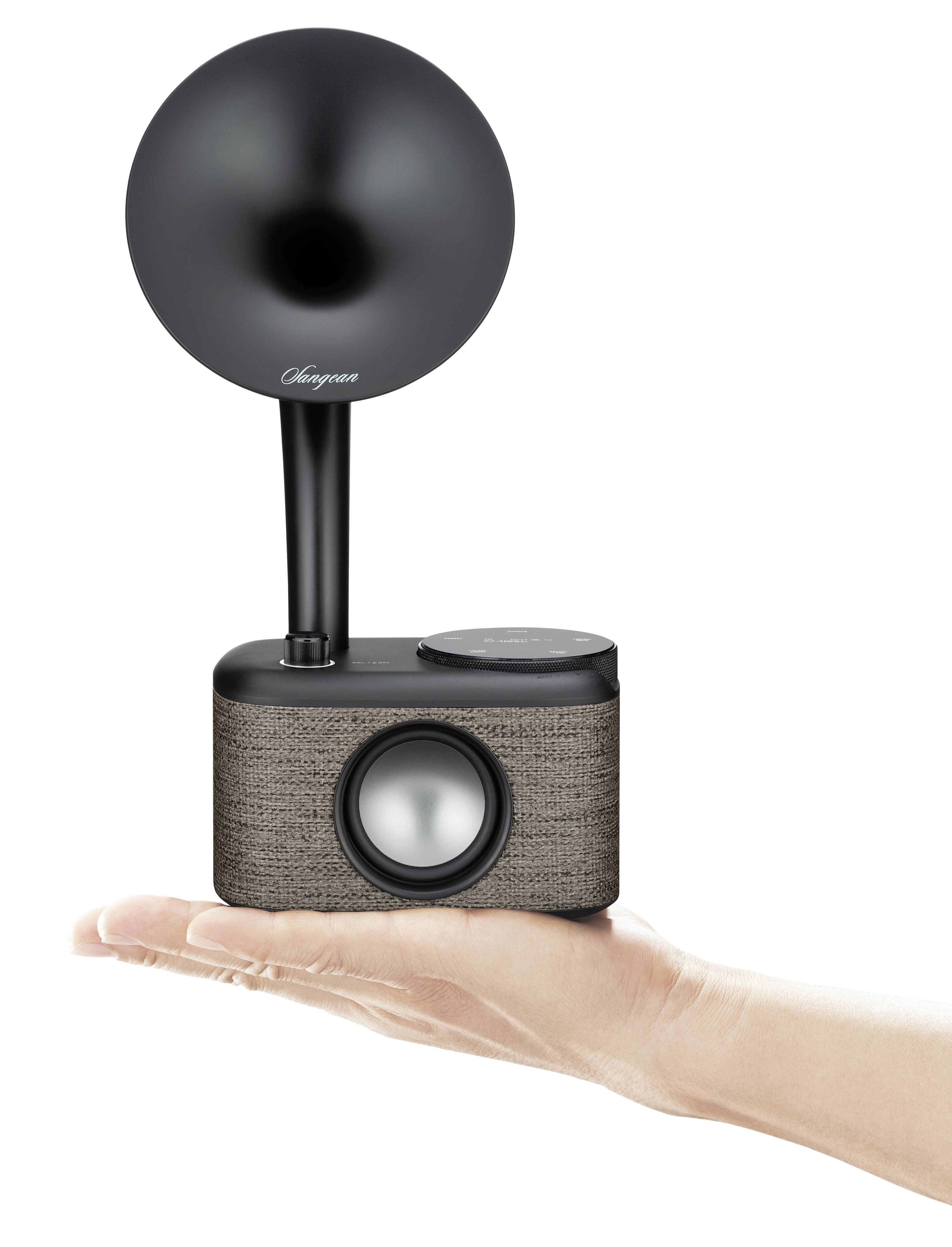 Sangean CP-100D Gramophone Tischradio DAB+, UKW AUX, Bluetooth®, USB Touchscreen, wiederaufladbar Grau