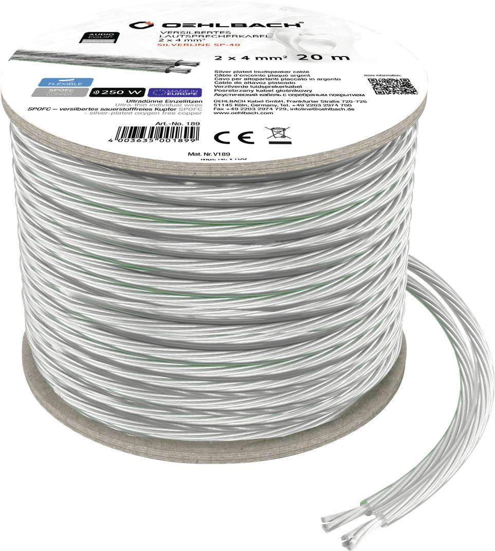 Oehlbach D1C189 Lautsprecherkabel Grau 20 m