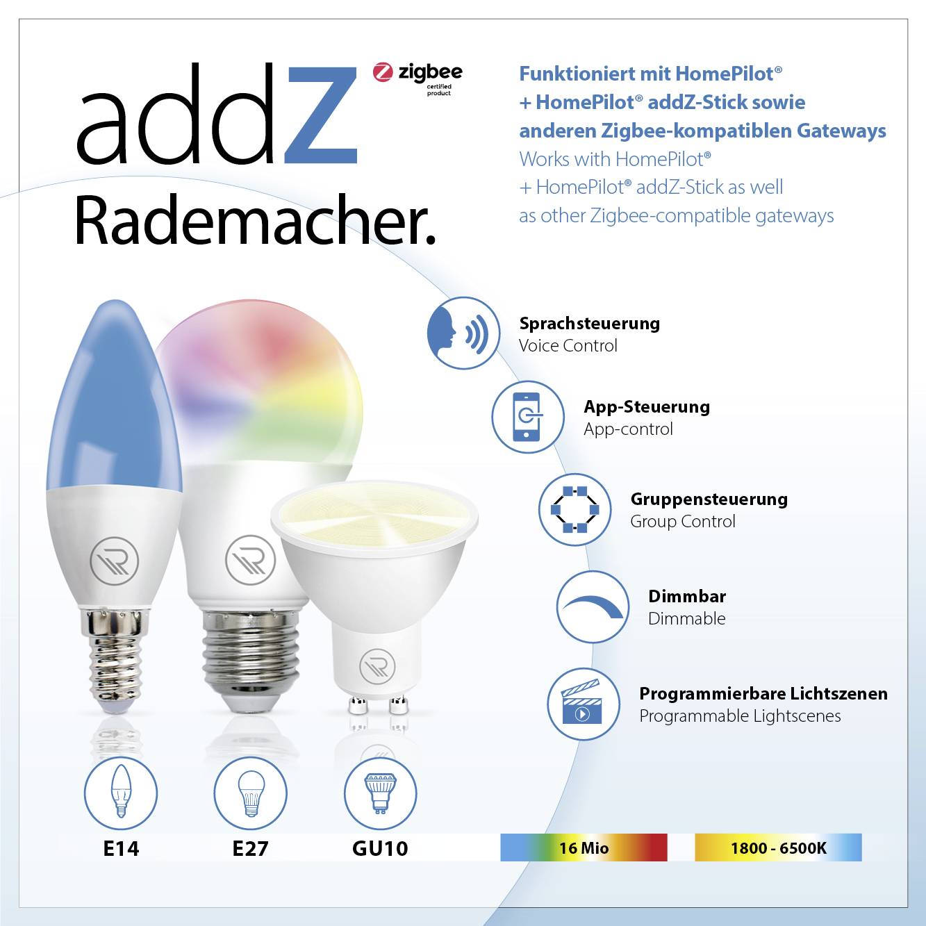 Rademacher 35274001 8436 - addZ White + Colour E27 LED - Zigbee LED-Leuchtmittel EEK: F (A - G)