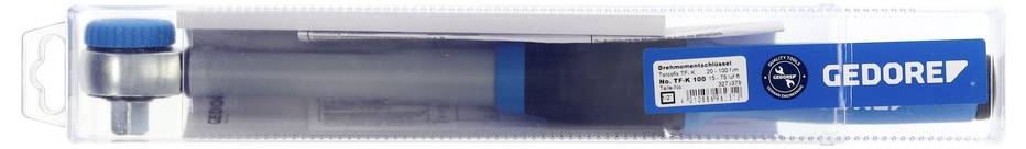 Eine versiegelte Plastikbox, die einen blauen und silbernen Gedore-Werkzeug mit einem Griff enthält.