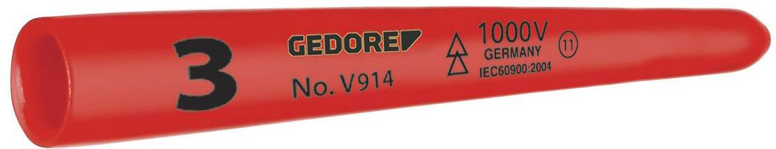 Roter Gedore Schraubendrehergriff, für 1000V Anwendungen geeignet, mit der Aufschrift 'No. V914' und Sicherheits- und Herkunftssymbolen.