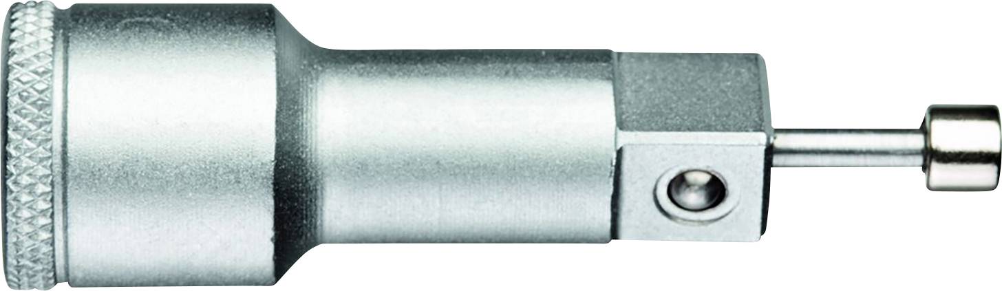Metallischer Steckschlüsselaufsatz mit geriffeltem Griff und sechskantigem Kopf, geeignet für den Einsatz mit einem Schraubendreher.