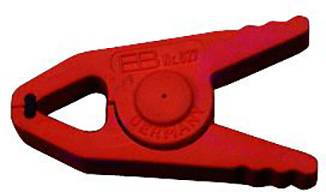 Roter Kunststoff-Kabelverschluss mit Drehmechanismus.