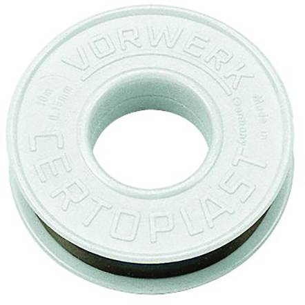 Runde Dichtungsscheibe mit der Aufschrift 'Vorwerk Certoplast'. Sie besteht aus einem weißen Material mit einem schwarzen Gummiring innen.