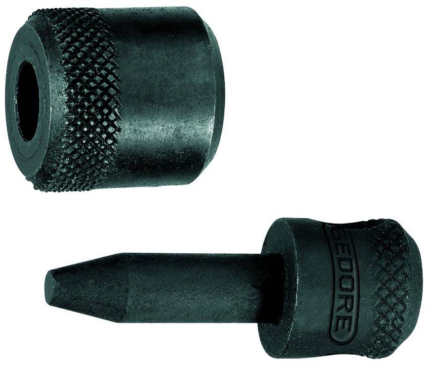 Zwei schwarze Stempel. Einer mit runder Spitze, der andere mit Hohlform. Beide haben gerippte Oberflächen für besseren Halt.