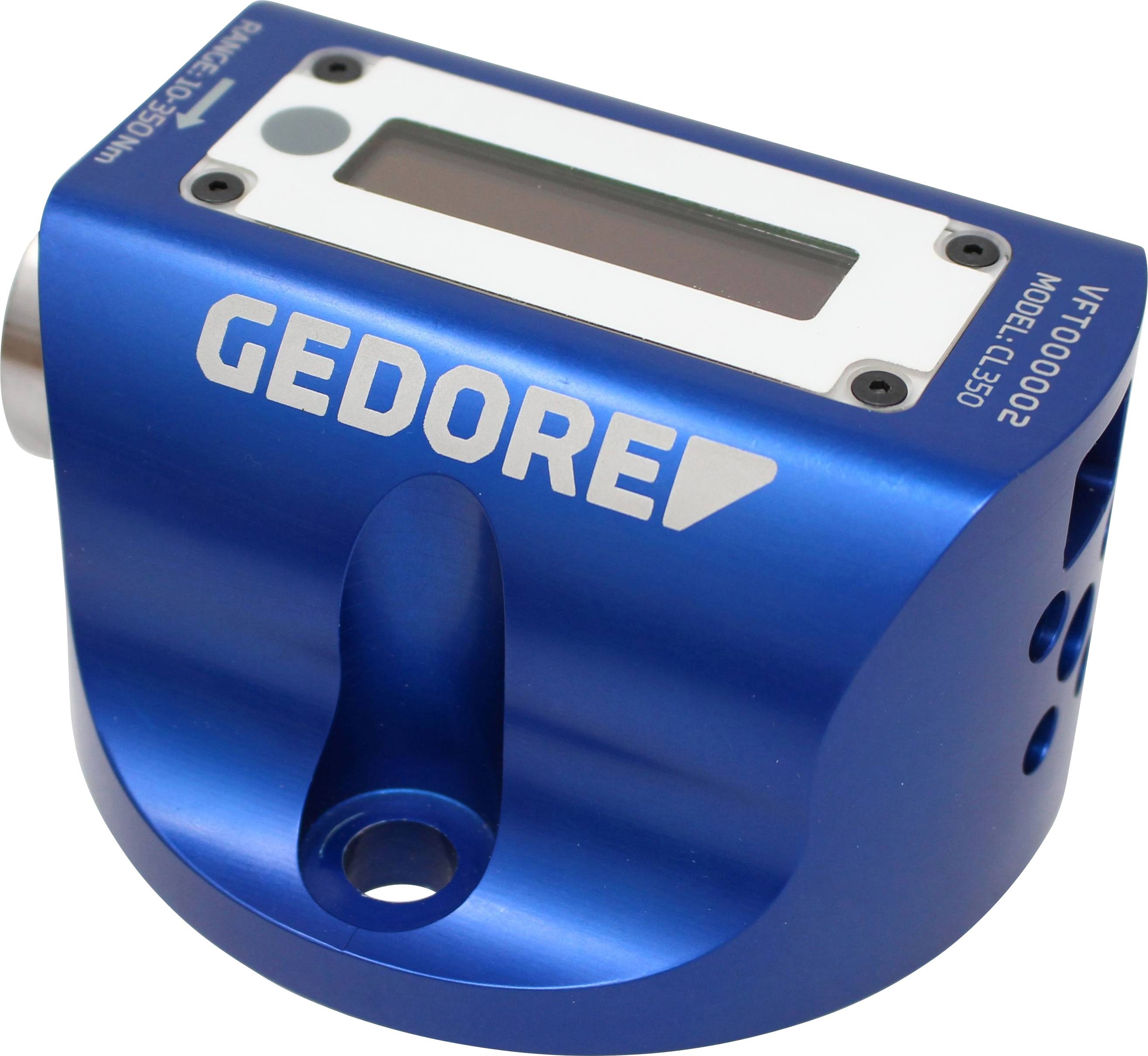 Blaues, digital anzeigendes Messgerät von Gedore mit der Modellnummer CE350.