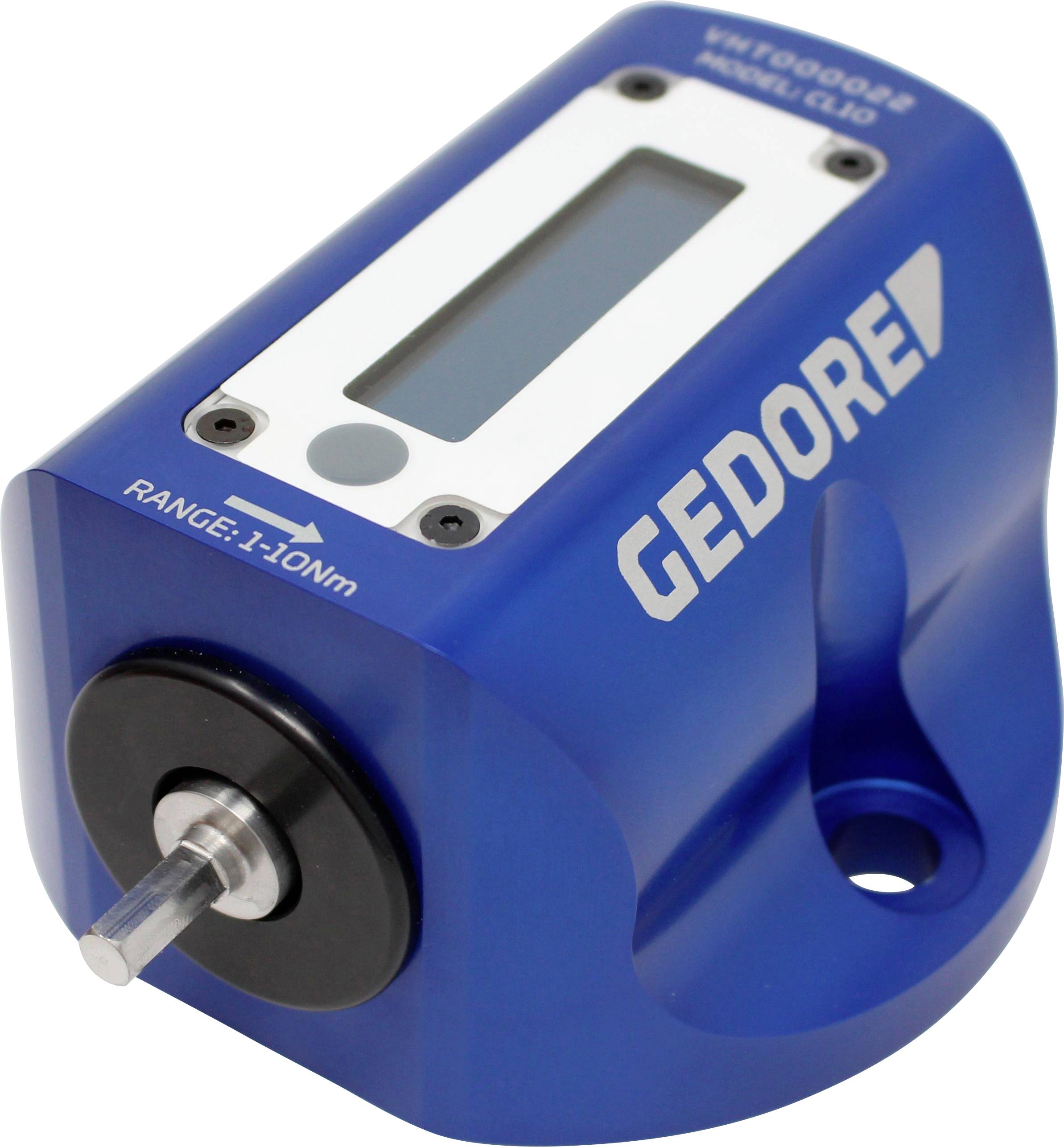 Ein blaues gedore Drehmomentmessgerät mit digitalem Display, Bereich 1-10 Nm.