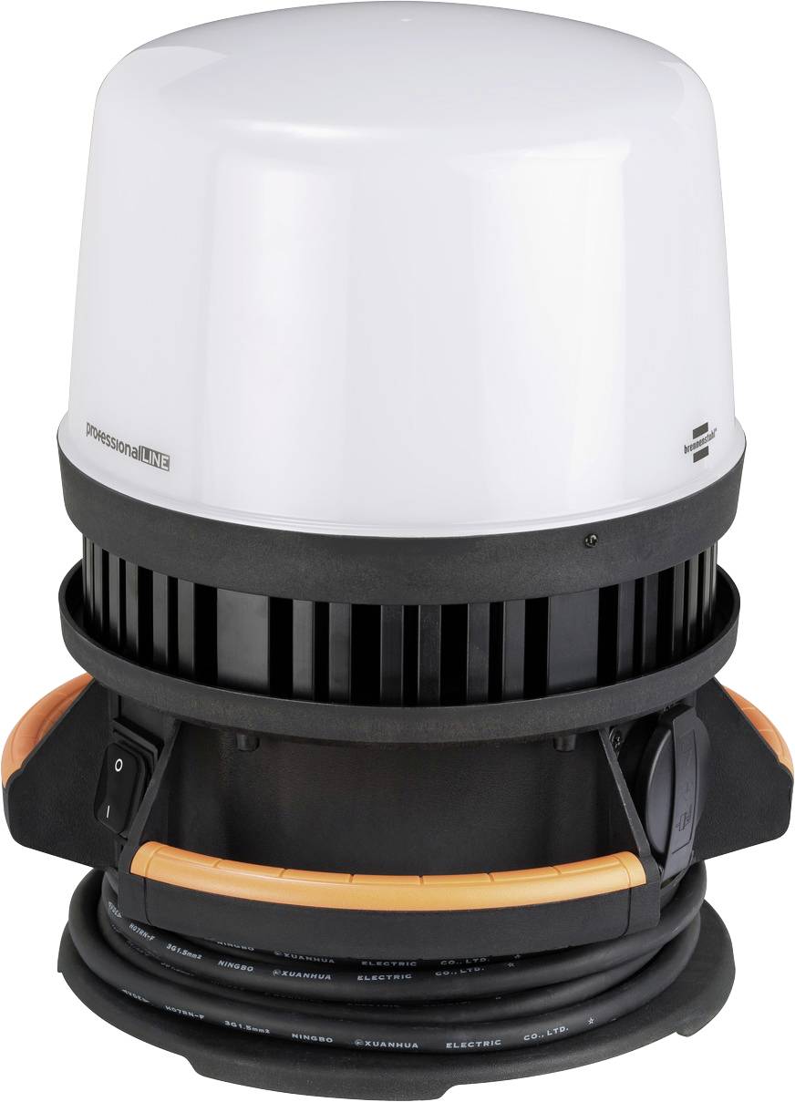 Ein kompakter, weißer Marine-Satelliten-Dome mit einem schwarzen Basisring und orangen Akzenten, dient zur Satellitenkommunikation.