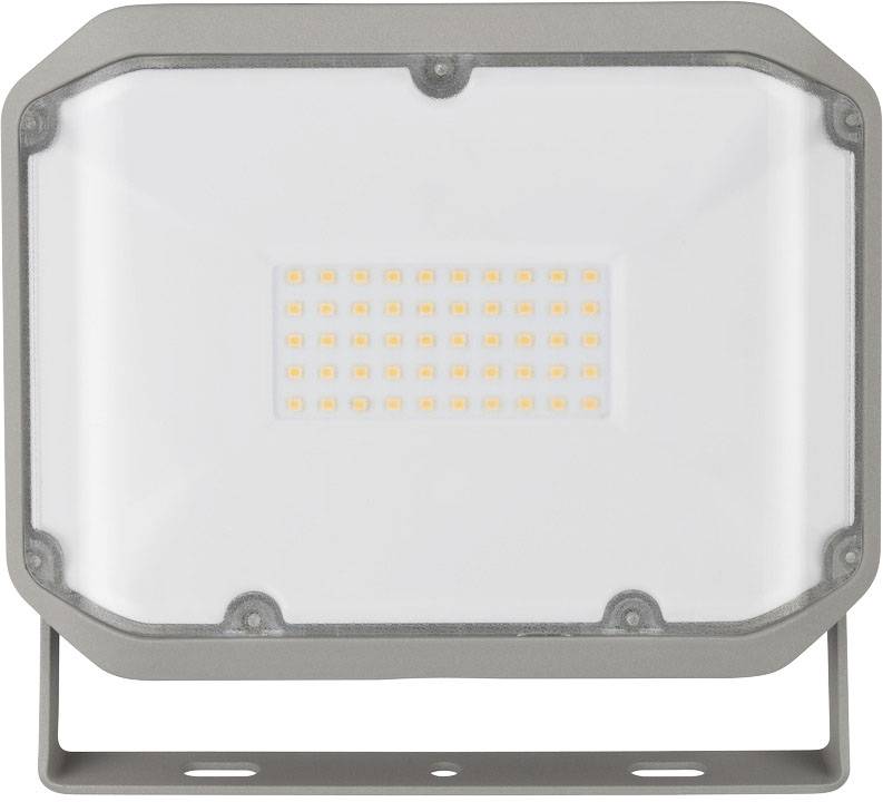 LED-Strahler mit rechteckigem Gehäuse, zeigt leuchtende LED-Dioden in der Mitte, geeignet für Außenbeleuchtung.