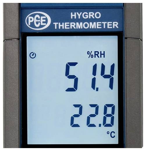 Digitales Hygrometer-Thermometer-Display zeigt 51,4% relative Luftfeuchte und 22,8°C an.