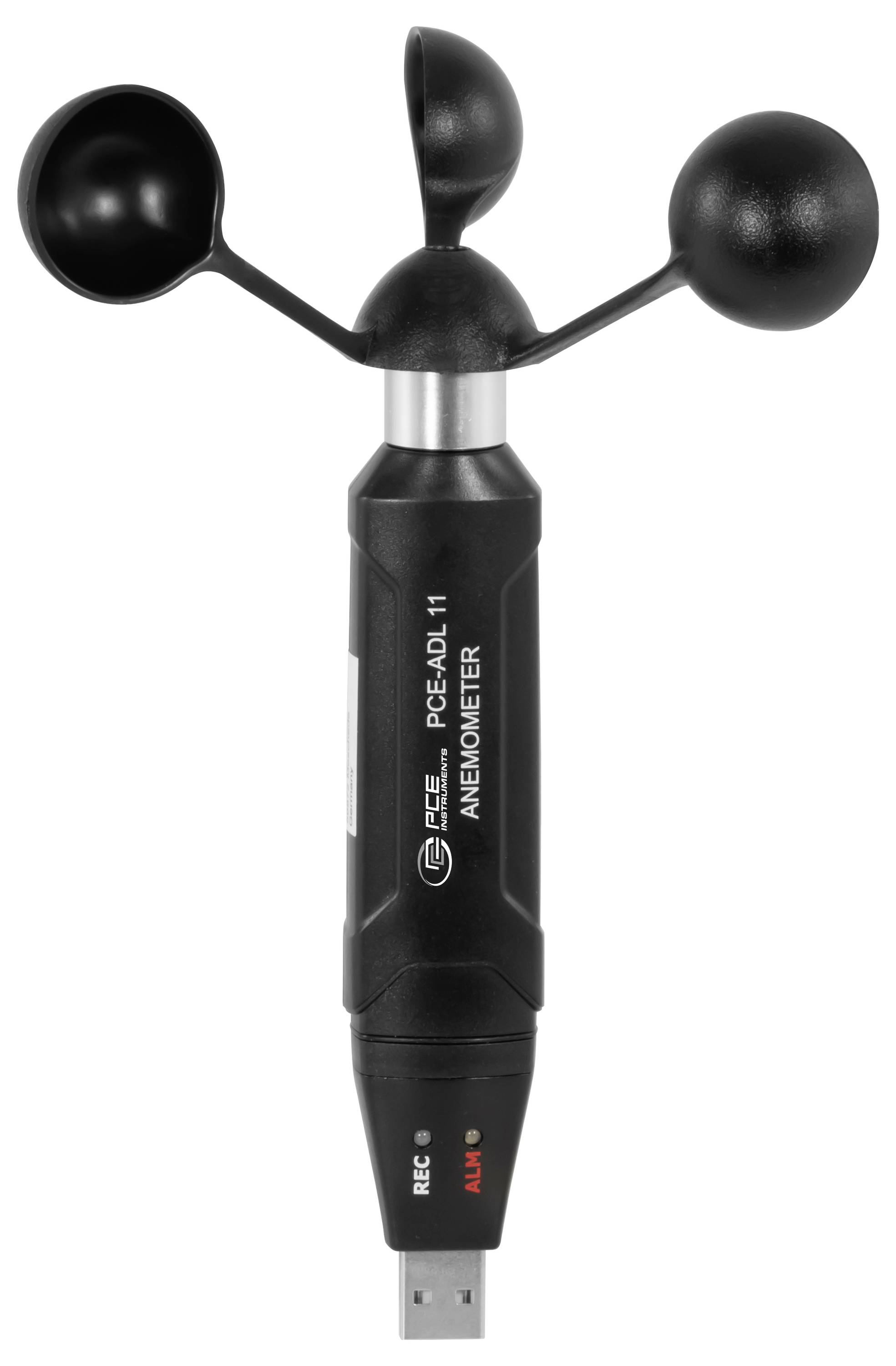 Tragbares USB-Anemometer mit dreiflügeliger Becherwindfahne zur Messung der Windgeschwindigkeit.