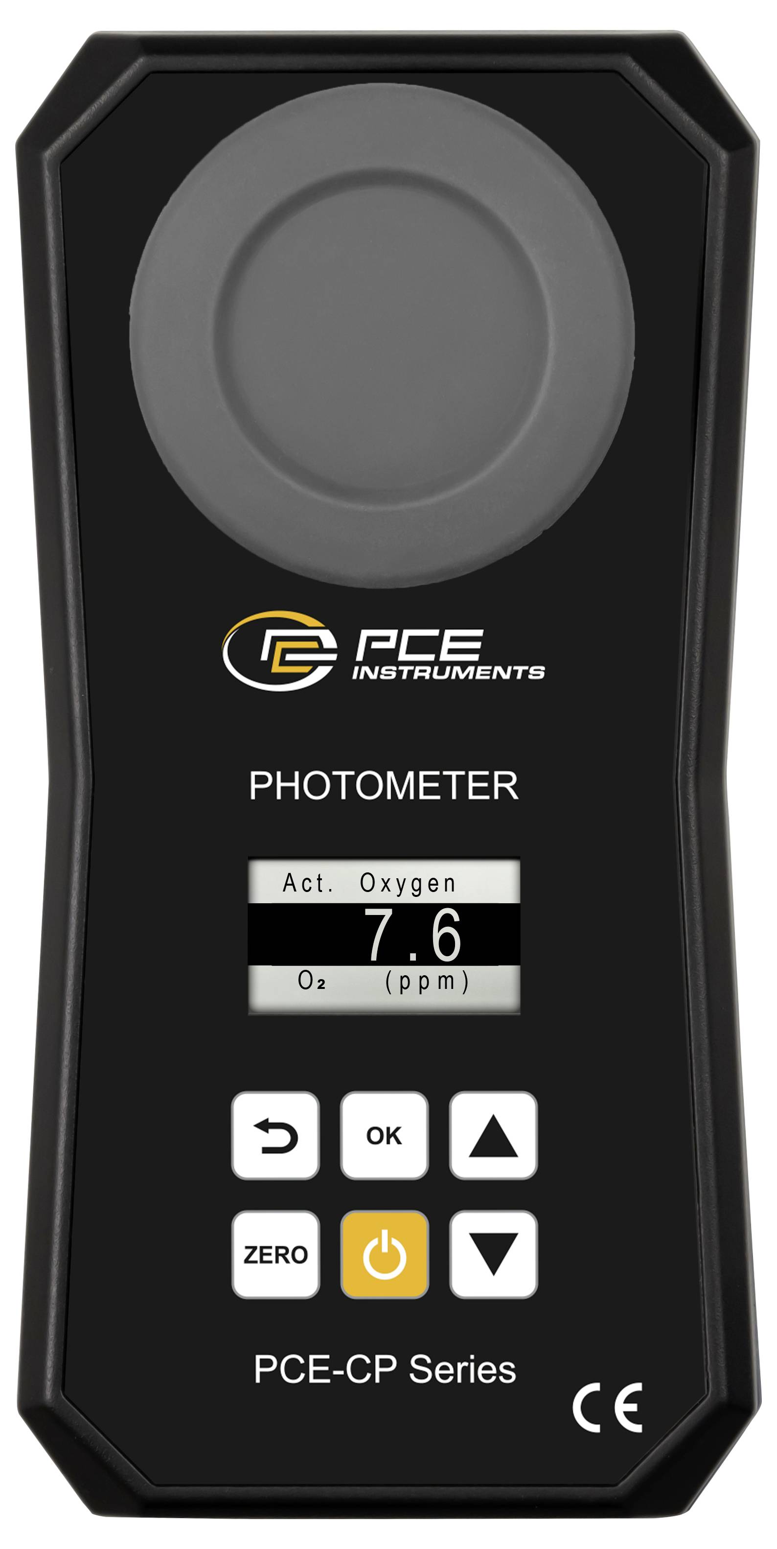 Tragbares PCE-Messinstrument Photometer zeigt Anzeige „Akt. Sauerstoff