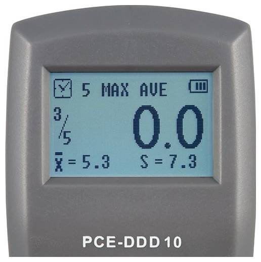 Tragbares Messgerätdisplay mit Anzeige 0,0, mit „5 MAX AVE
