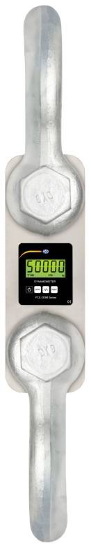 Ein digitaler Kraftmesser zeigt '50000' an. Eingebettet in Metallverstrebungen, geeignet für präzise Gewichts- oder Druckmessungen.