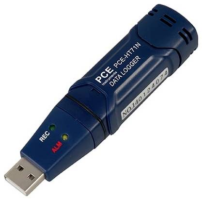 Blauer USB-Temperatur-Datenlogger mit der Bezeichnung 