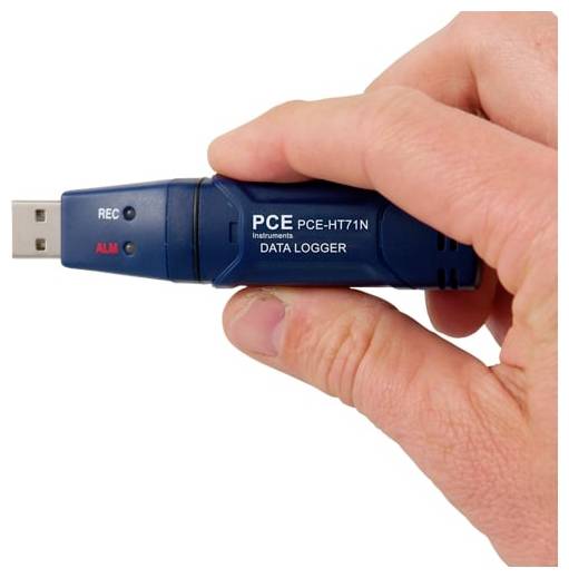 Hand hält ein USB-Datenerfassungsgerät mit der Bezeichnung 