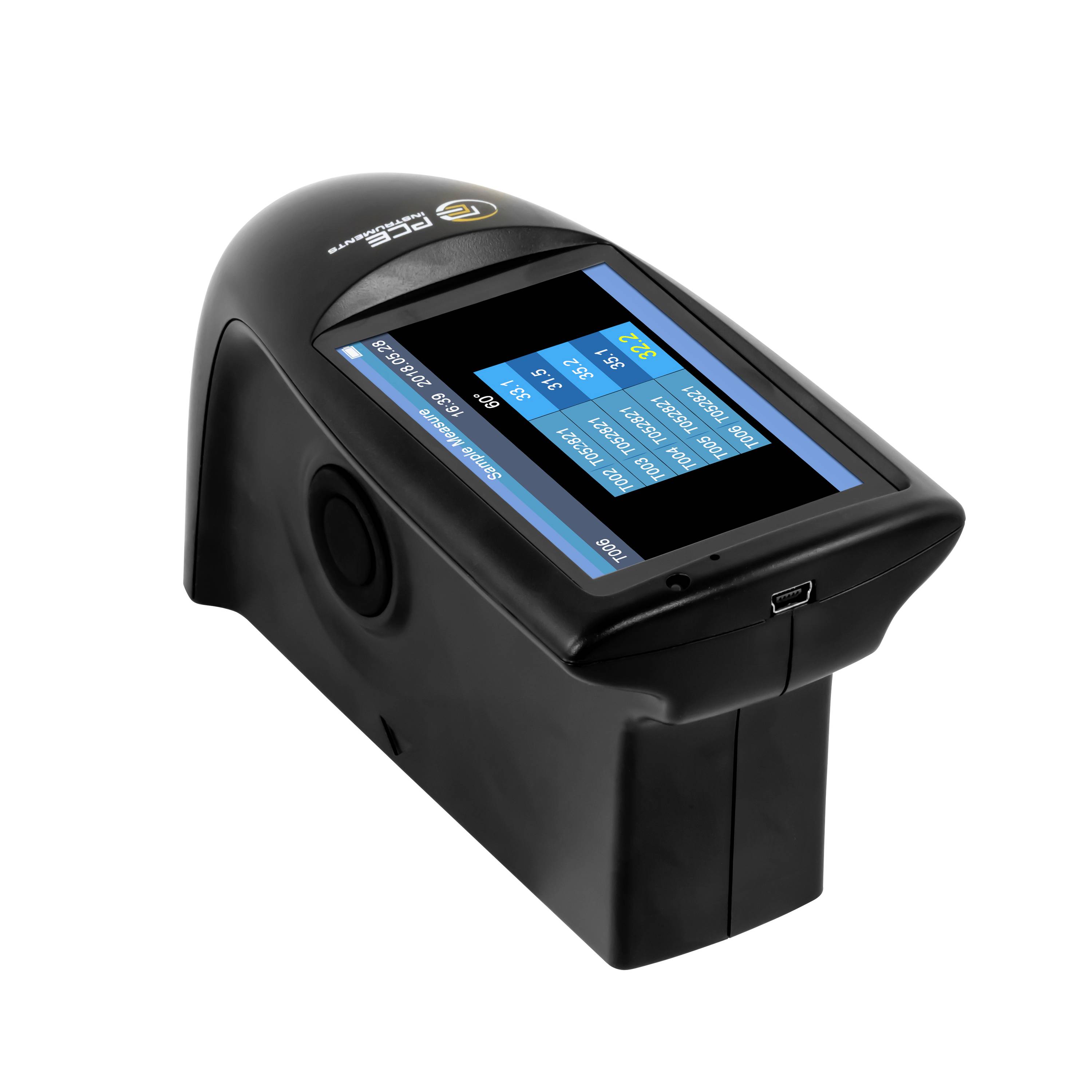 Tragbarer schwarzer Barcodescanner mit farbigem Touchscreen-Display oben und Abzugsknopf an der Seite.