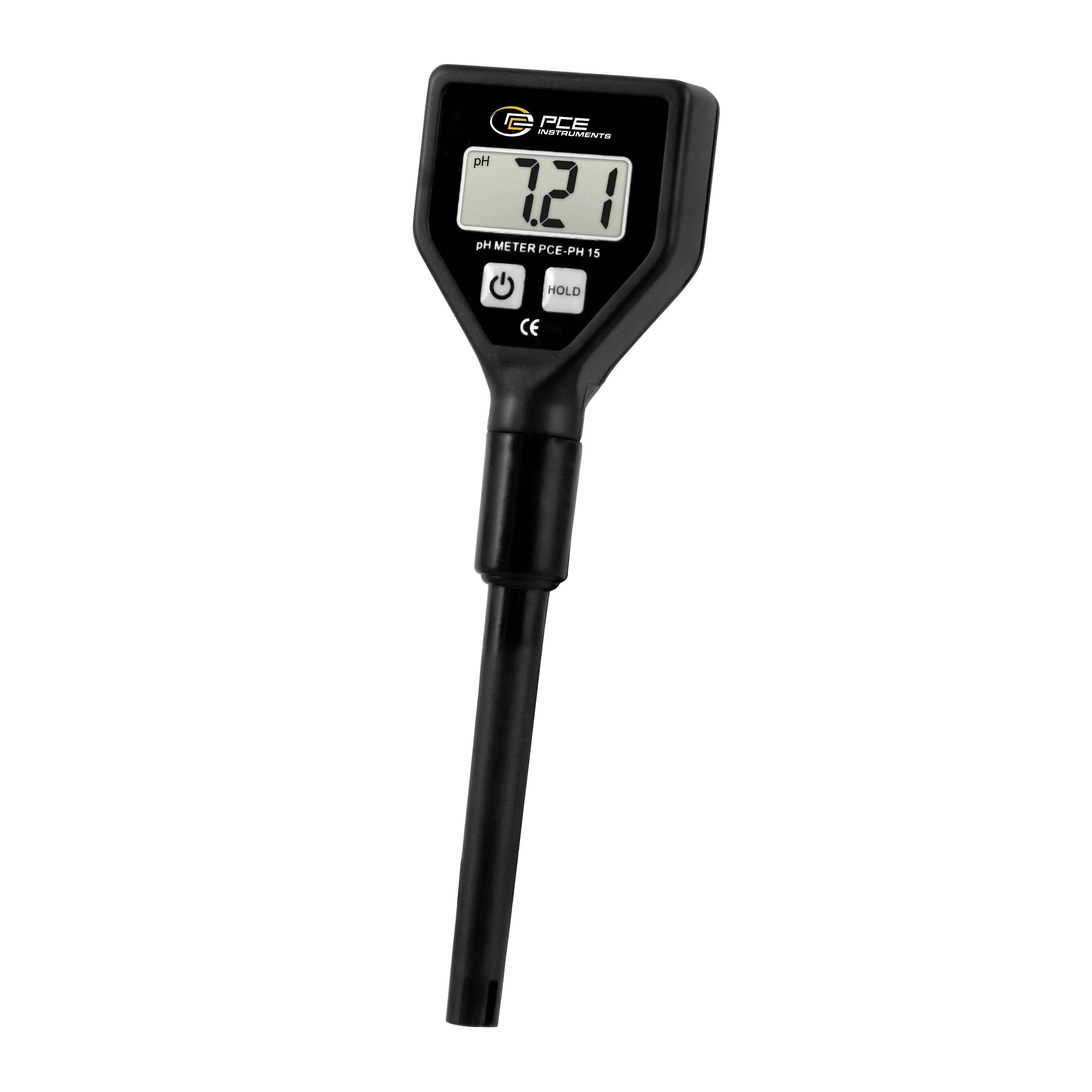 Tragbares digitales pH-Messgerät mit Sonde, das auf seinem Display eine Anzeige von 7,21 zeigt.
