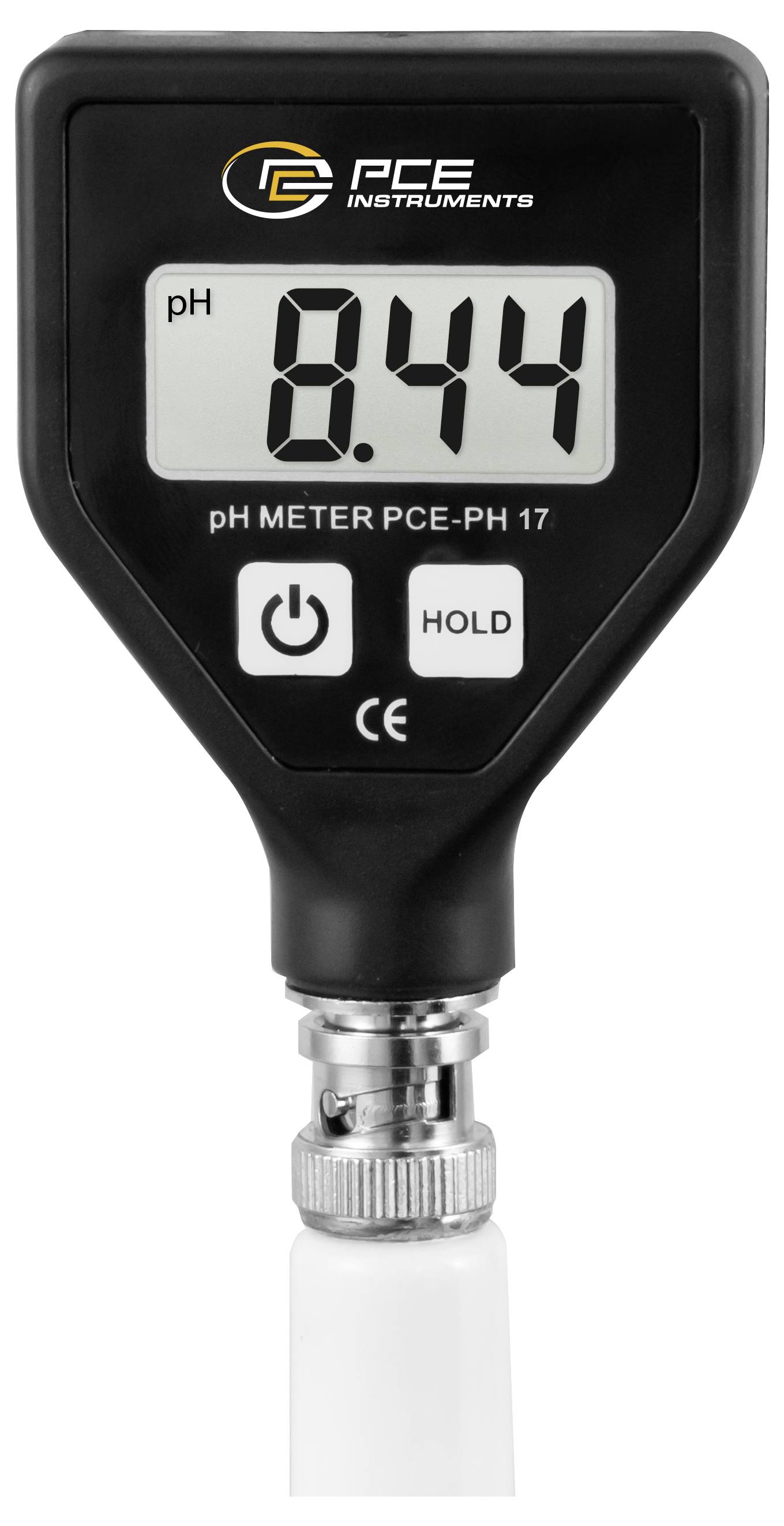Tragbares PCE-Instrument pH-Messgerät mit einer Anzeige von 8,44 auf seinem digitalen Display.