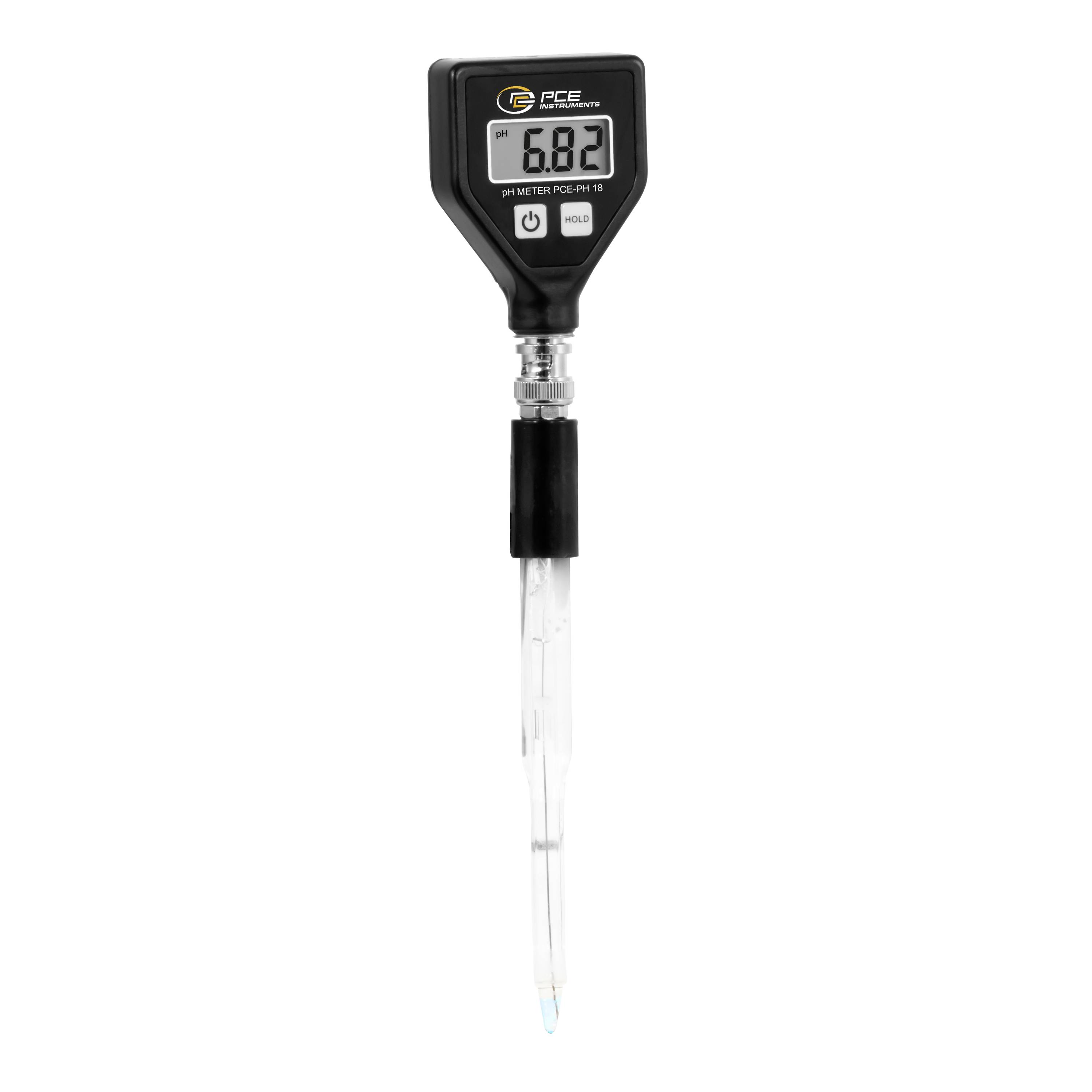 Tragbares digitales pH-Messgerät mit Sonde, das einen Messwert von 6,82 anzeigt.