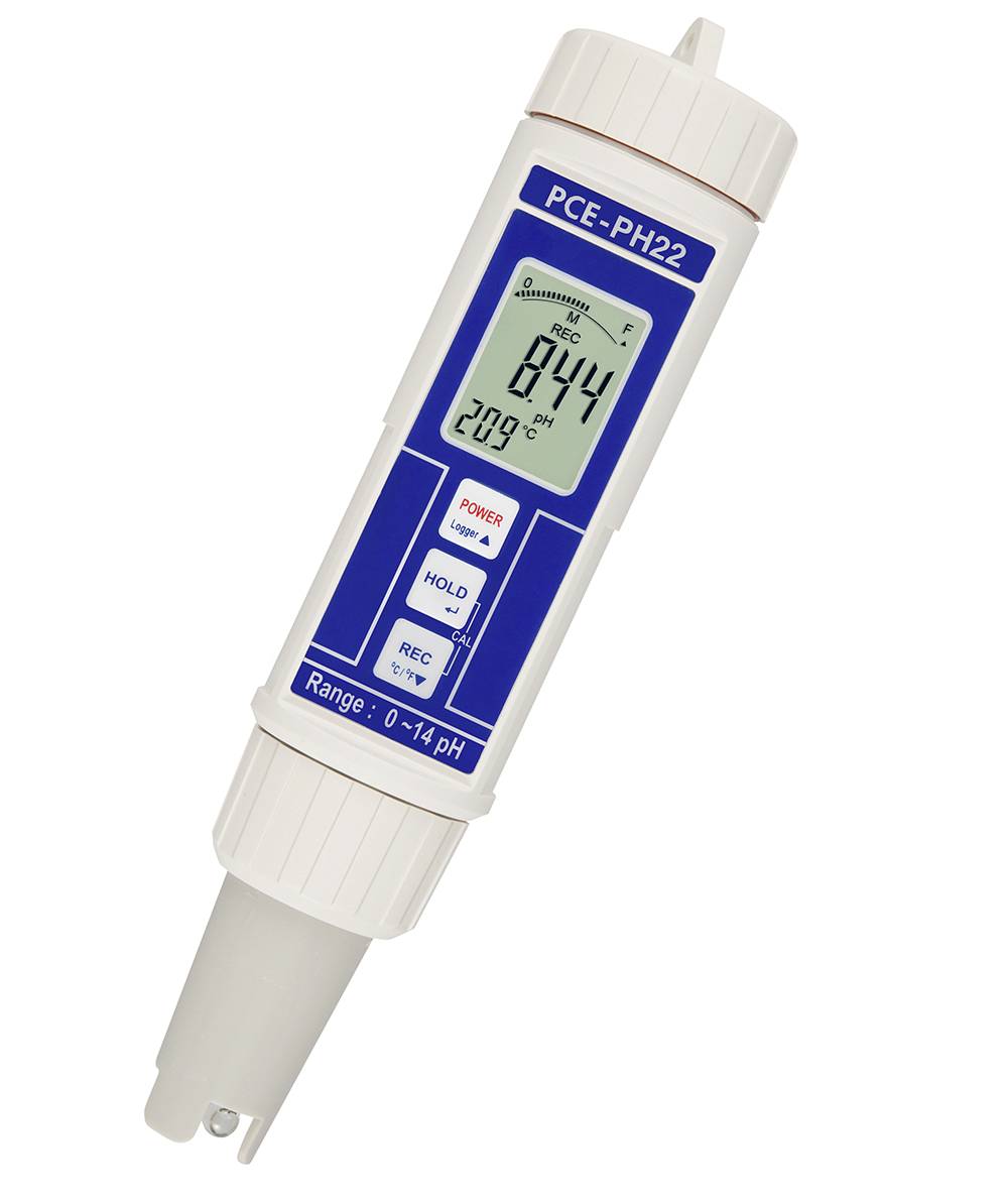 Tragbares digitales pH-Messgerät PCE-PH22 mit Display, das pH 7,44 und 20,9°C anzeigt.